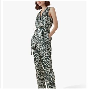 Karen Millen Green & Ivory Animal Print Sleeveless Jumpsuit Size US 12